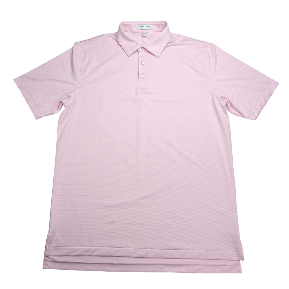 Peter Millar Summer Comfort Polo Mens L Pink White Stripe Golf ME0EK11S